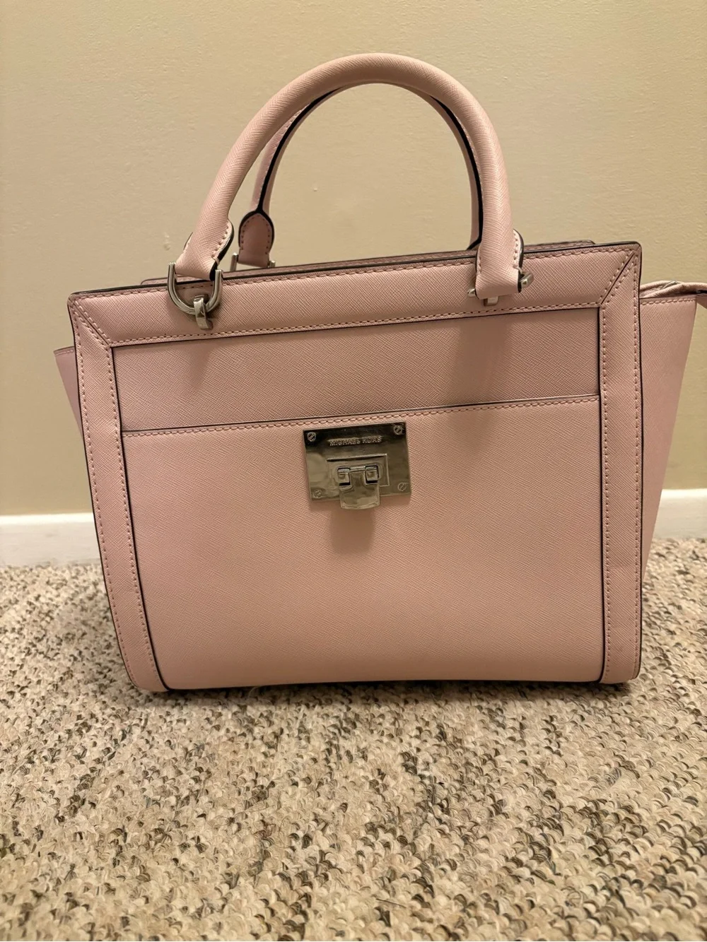 Michael Kors Blush Pink Saffiano Leather Satchel with Front Lock